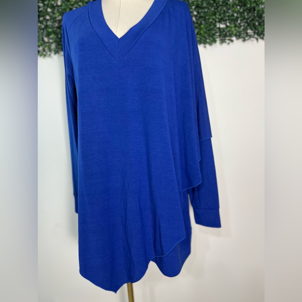 Soft Surroundings Asymmetrical Cobalt Blue Madison Cape Sweater Tunic Size M - Picture 3 of 11